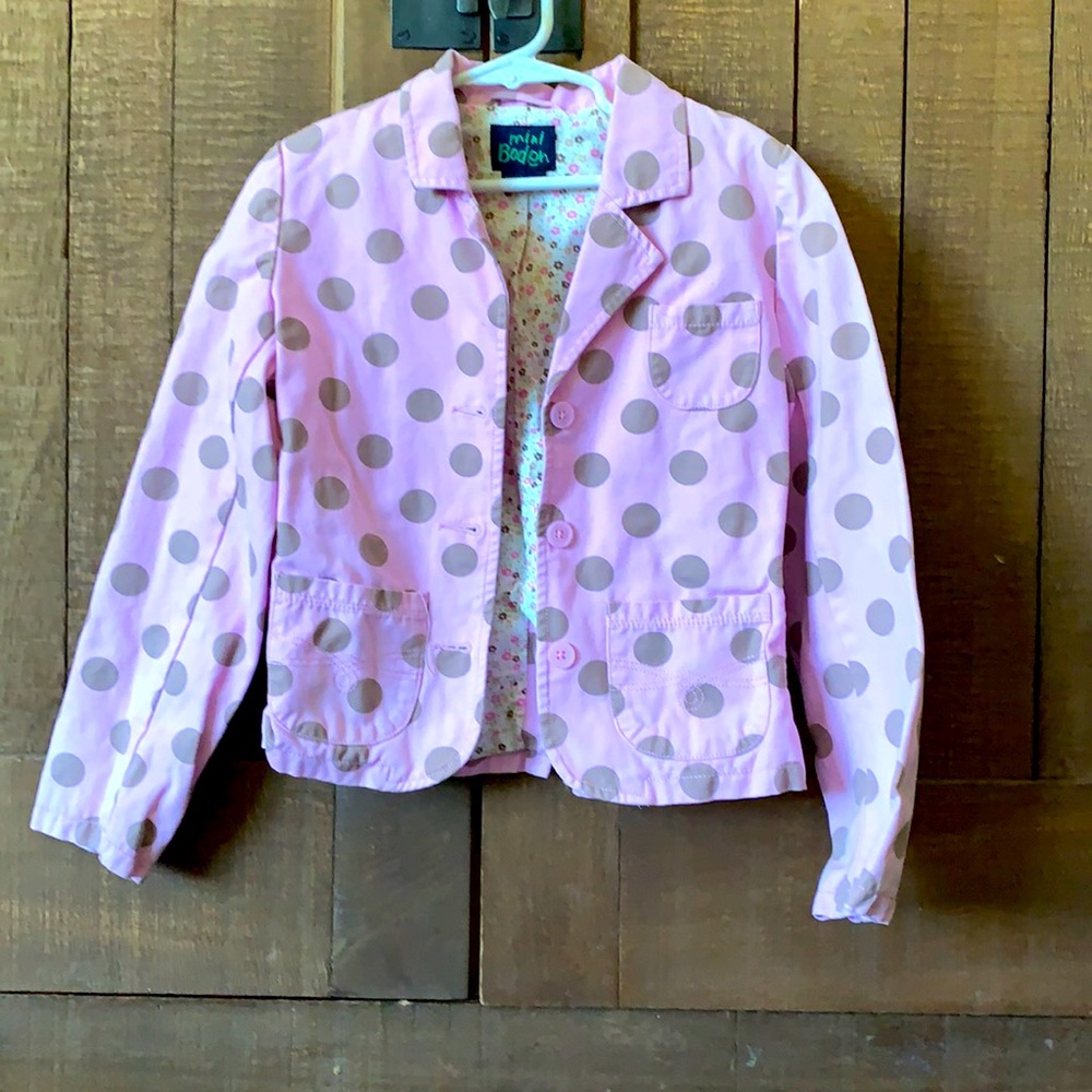 Perfect for Easter! Mini Boden Pink Blazer Brown Polka Dots Sz 7-8Y